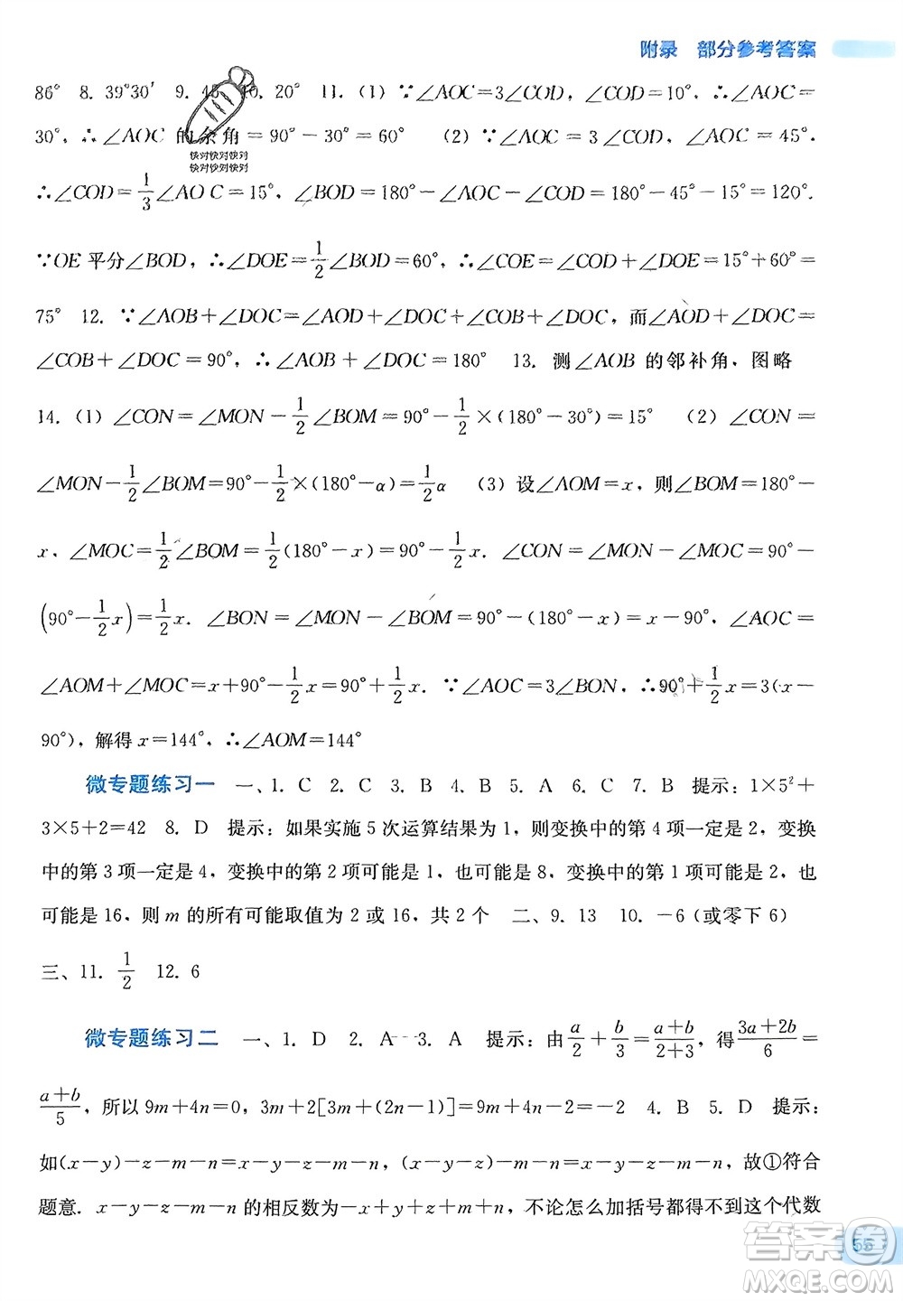 廣西教育出版社2024新課程寒假作業(yè)七年級數(shù)學(xué)通用版參考答案