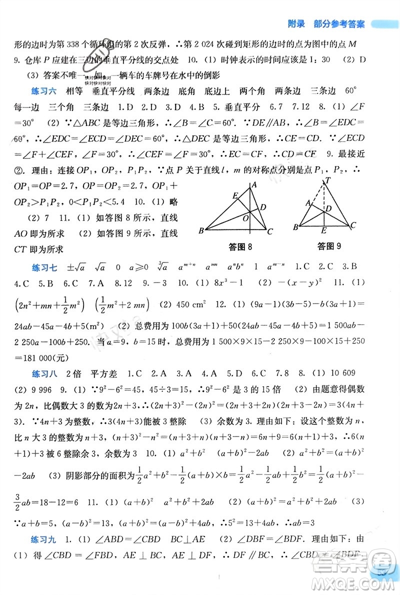 廣西教育出版社2024新課程寒假作業(yè)八年級數(shù)學通用版參考答案