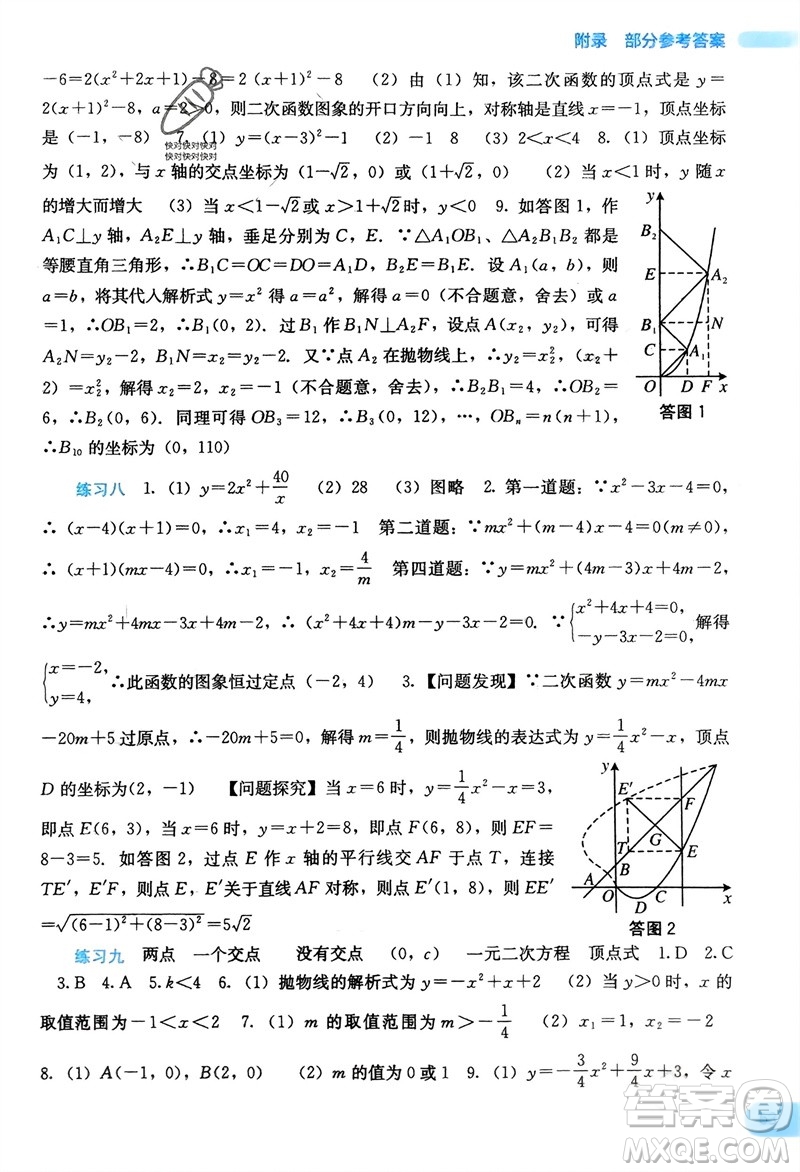 廣西教育出版社2024新課程寒假作業(yè)九年級數(shù)學通用版參考答案