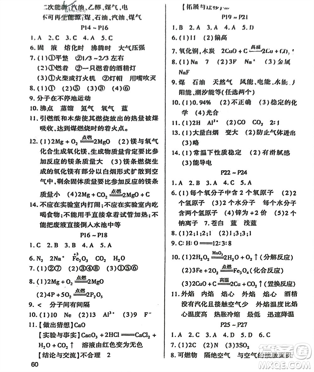 世界圖書出版公司2024假期學(xué)習(xí)樂(lè)園寒假作業(yè)九年級(jí)化學(xué)通用版參考答案