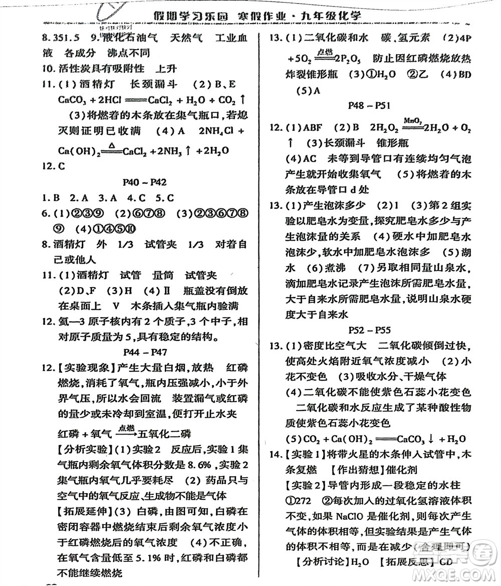 世界圖書出版公司2024假期學(xué)習(xí)樂(lè)園寒假作業(yè)九年級(jí)化學(xué)通用版參考答案