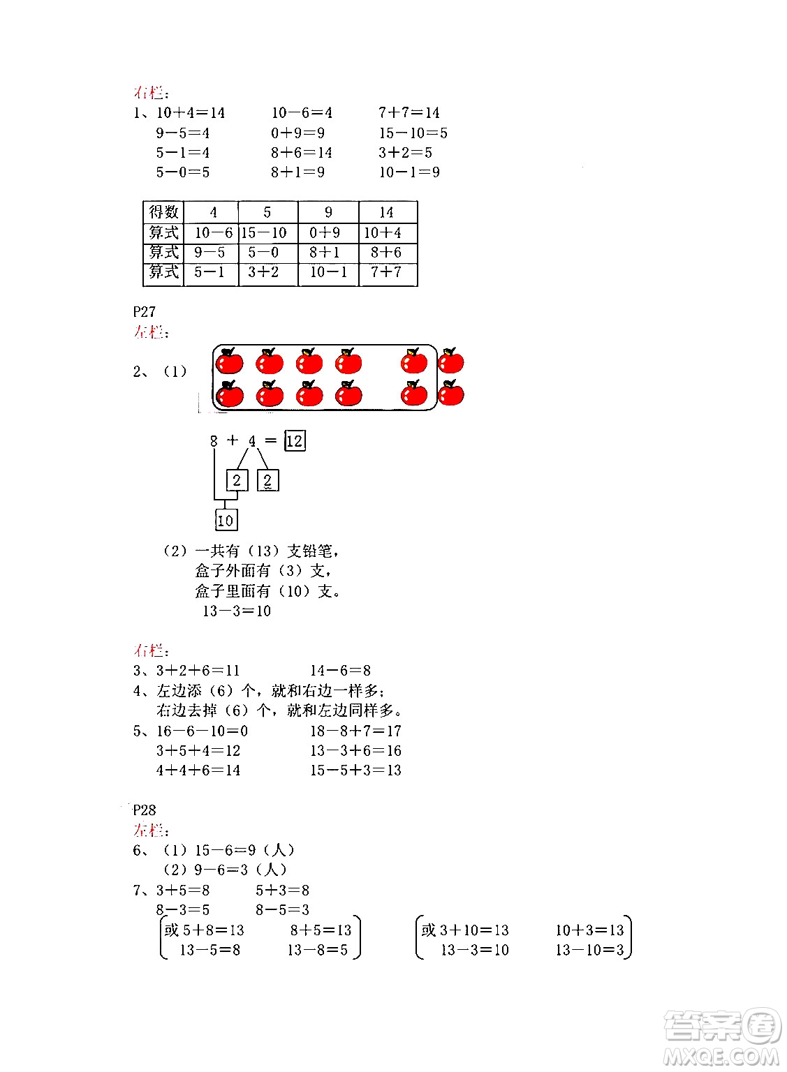 安徽少年兒童出版社2024寒假作業(yè)一年級數(shù)學(xué)蘇教版答案