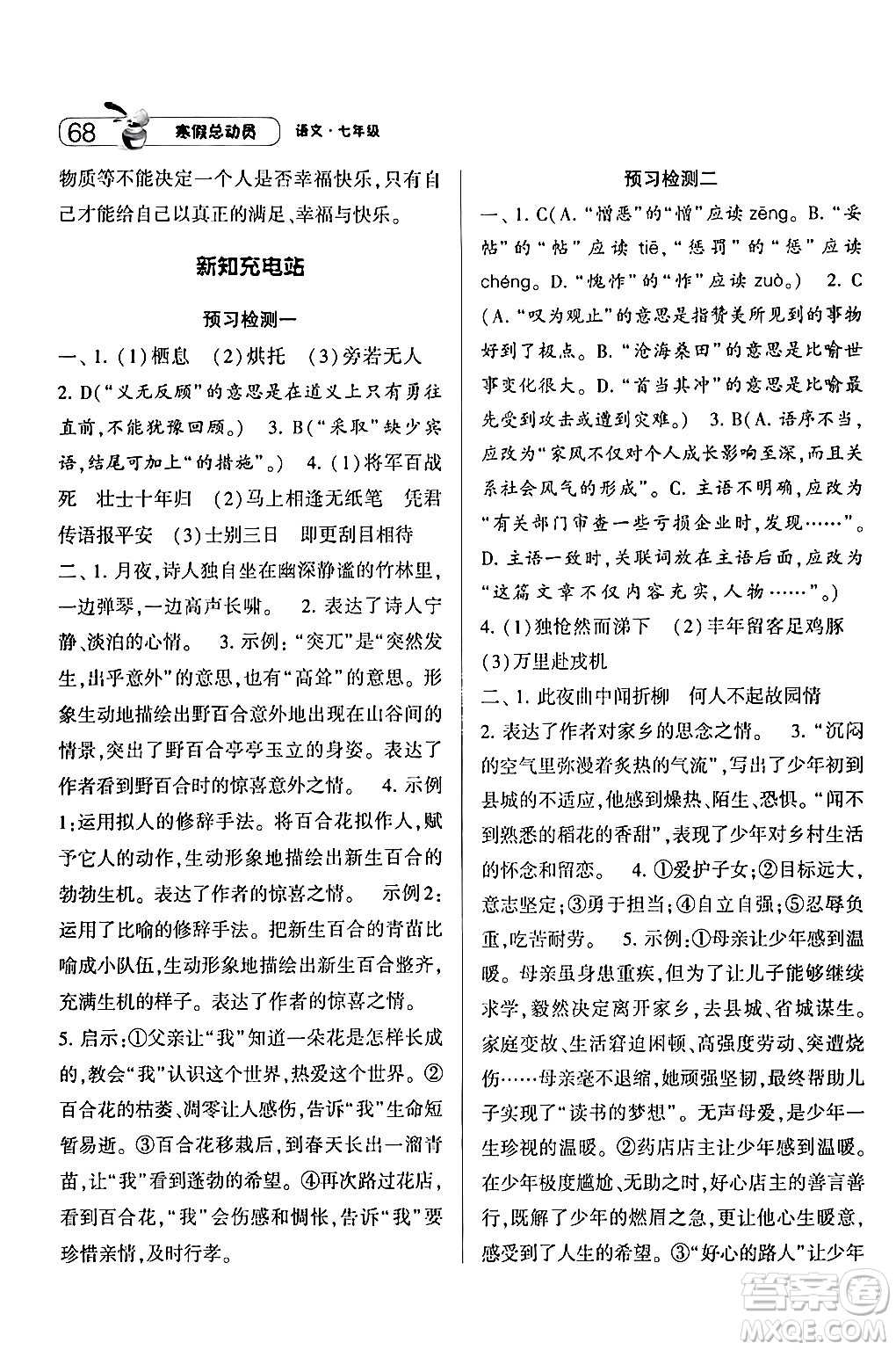 寧夏人民教育出版社2024經(jīng)綸學(xué)霸寒假總動(dòng)員七年級(jí)語(yǔ)文人教版答案