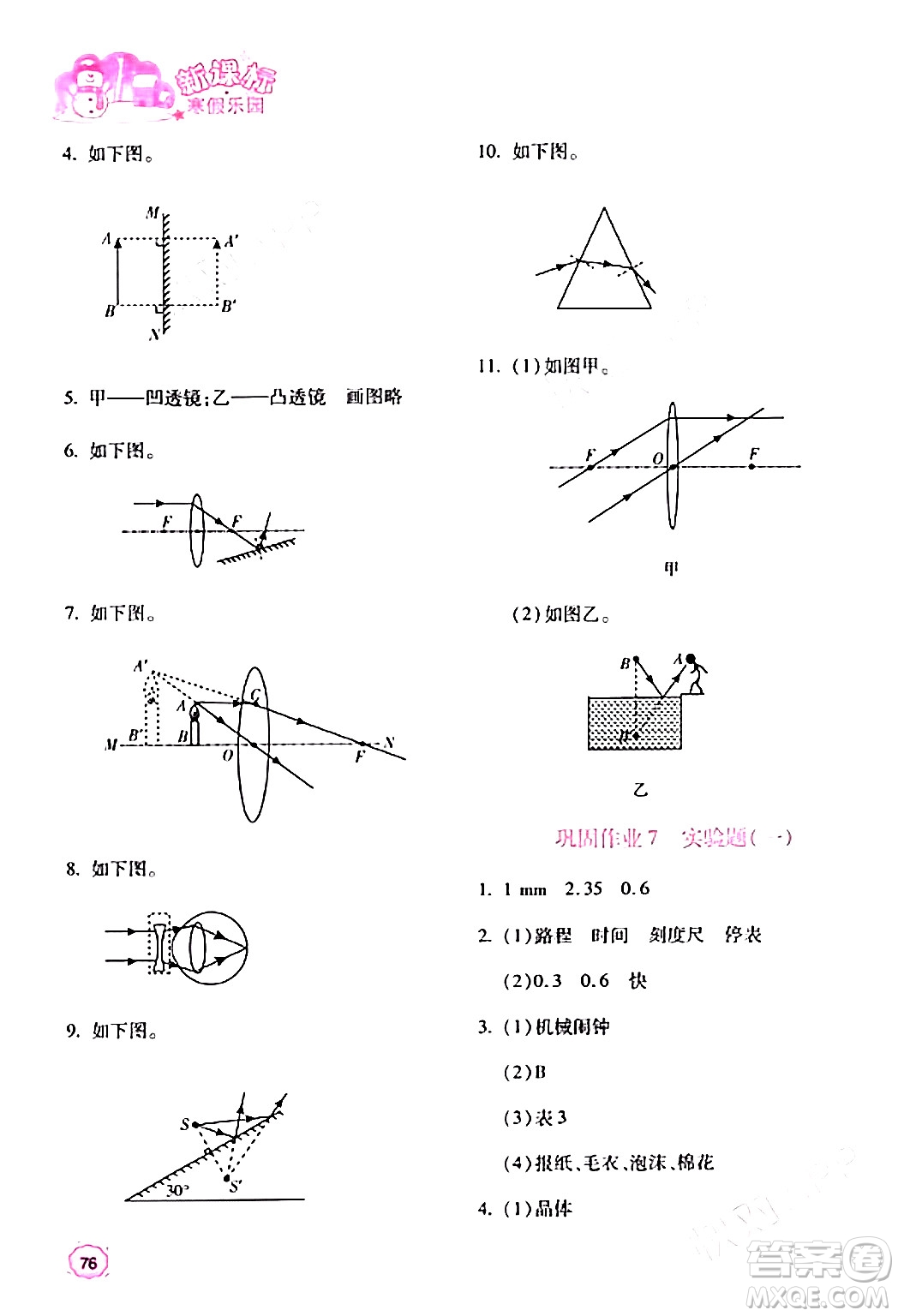 北京教育出版社2024新課標(biāo)寒假樂(lè)園八年級(jí)物理課標(biāo)版答案
