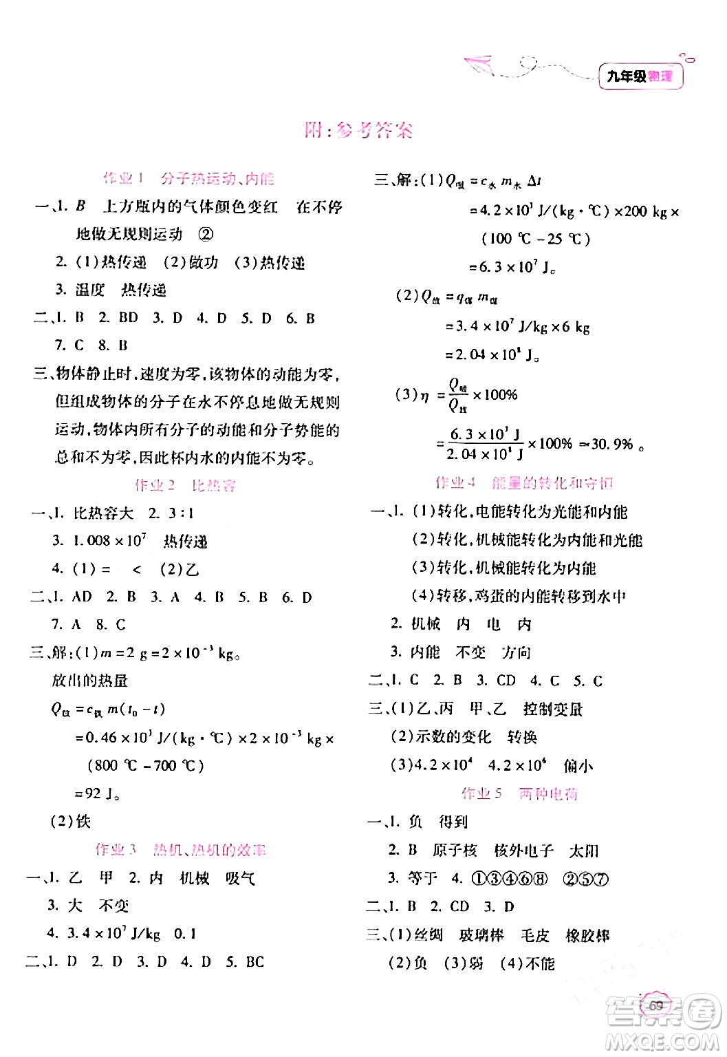 北京教育出版社2024新課標(biāo)寒假樂園九年級(jí)物理課標(biāo)版答案