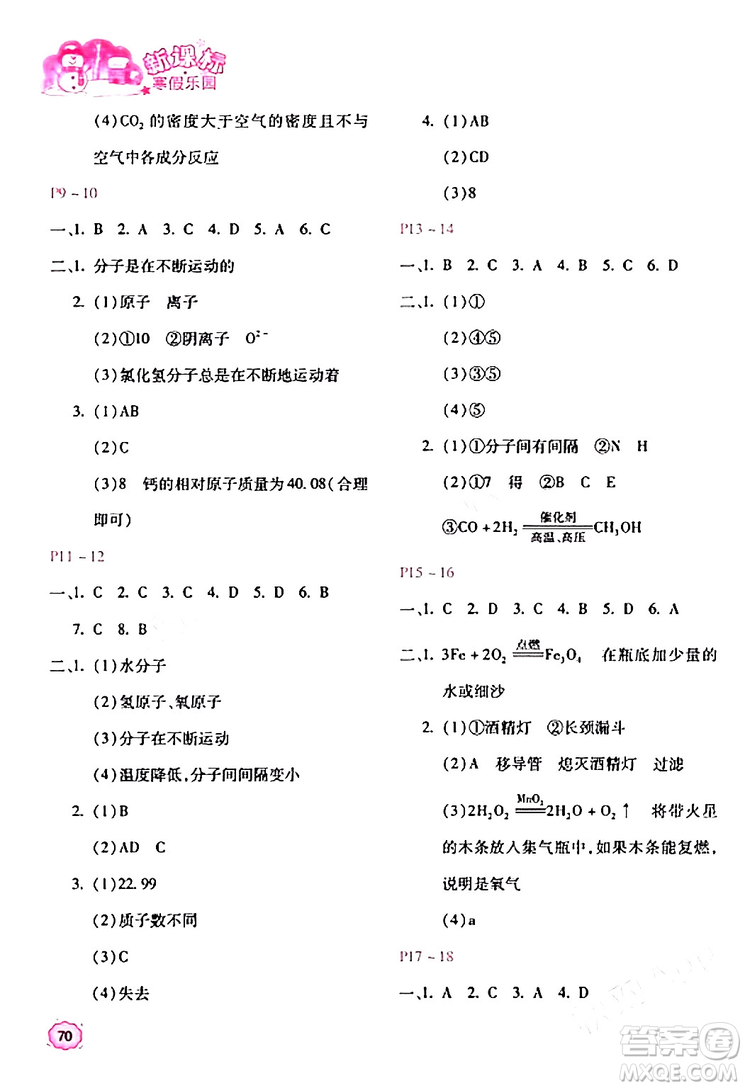 北京教育出版社2024新課標(biāo)寒假樂園九年級(jí)化學(xué)課標(biāo)版答案