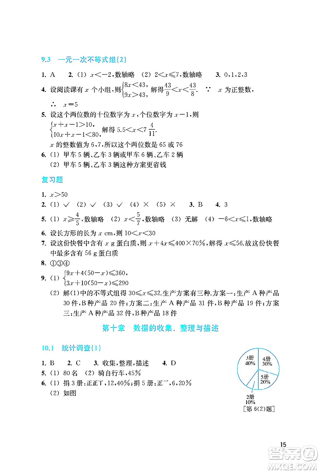 浙江教育出版社2024年春數(shù)學作業(yè)本七年級數(shù)學下冊人教版答案