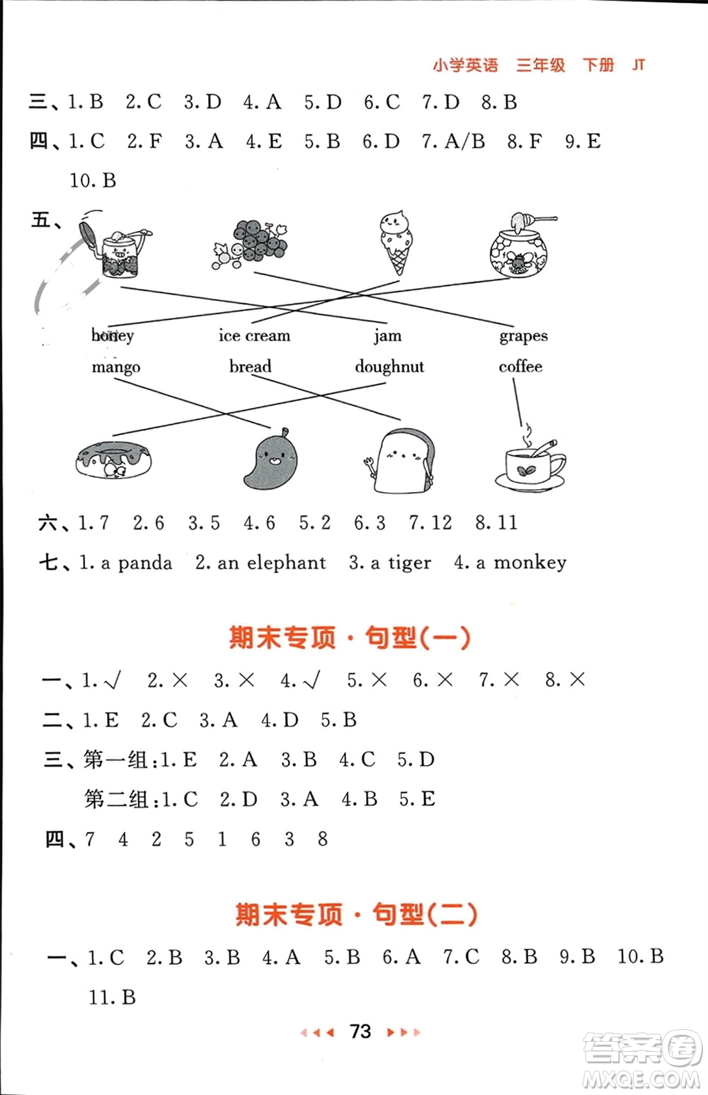 教育科學出版社2024年春53隨堂測三年級英語下冊精通版參考答案