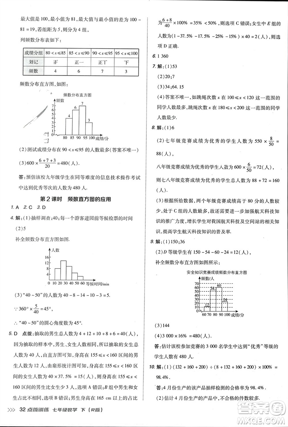 吉林教育出版社2024年春榮德基點(diǎn)撥訓(xùn)練七年級(jí)數(shù)學(xué)下冊(cè)人教版參考答案