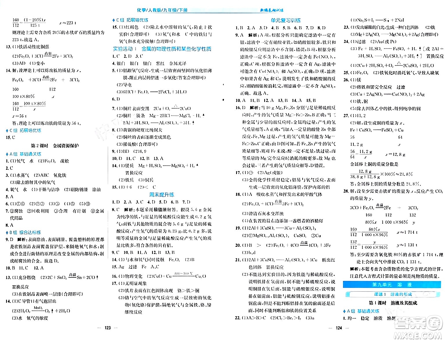 安徽教育出版社2024年春新編基礎(chǔ)訓(xùn)練九年級(jí)化學(xué)下冊(cè)人教版答案