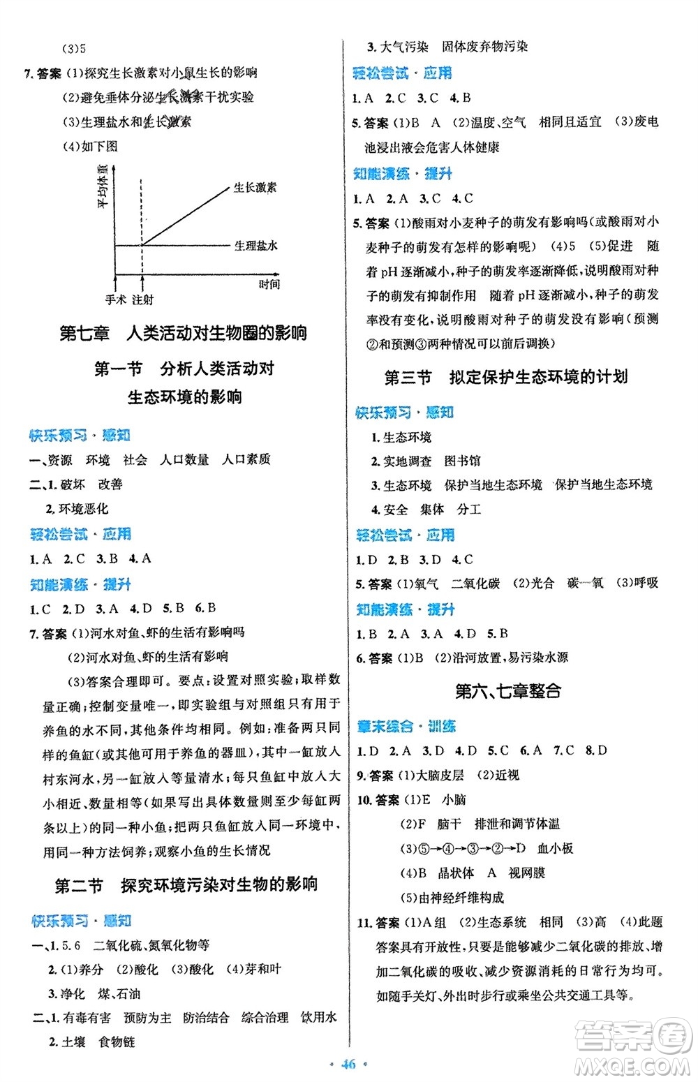 人民教育出版社2024年春初中同步測(cè)控優(yōu)化設(shè)計(jì)七年級(jí)生物下冊(cè)人教版福建專版參考答案