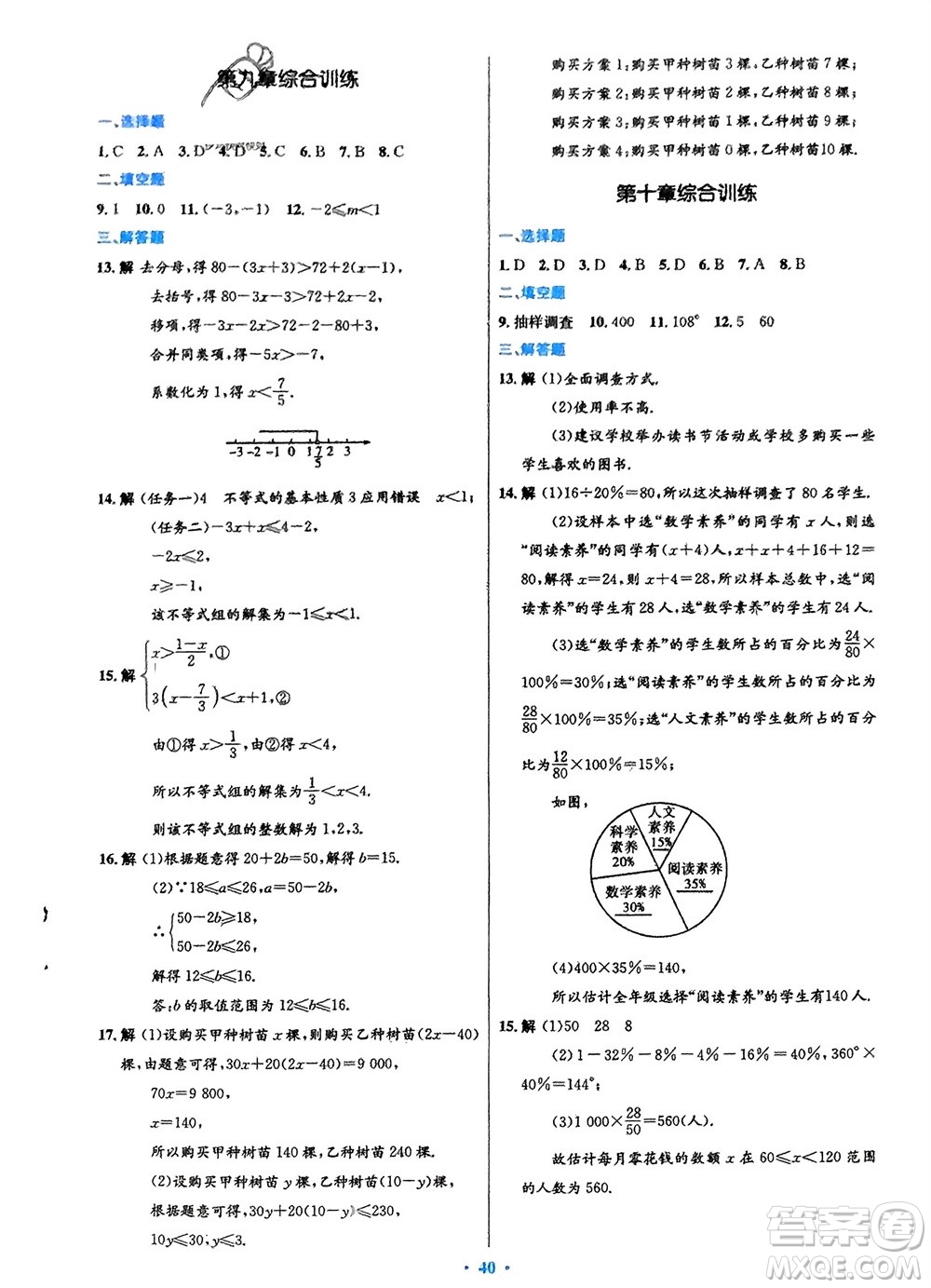 人民教育出版社2024年春初中同步測(cè)控優(yōu)化設(shè)計(jì)七年級(jí)數(shù)學(xué)下冊(cè)人教版福建專(zhuān)版參考答案