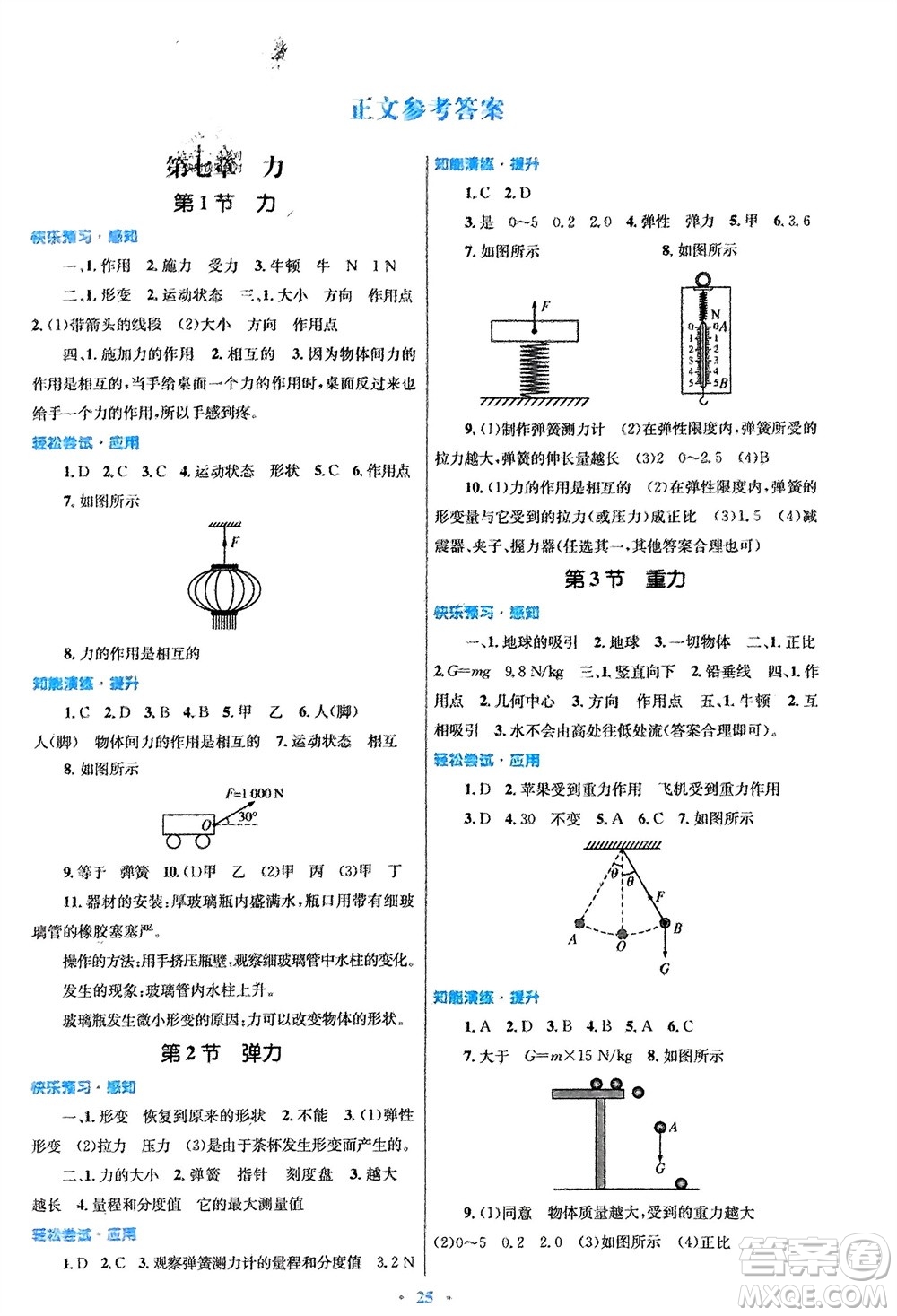 人民教育出版社2024年春初中同步測(cè)控優(yōu)化設(shè)計(jì)八年級(jí)物理下冊(cè)人教版福建專版參考答案