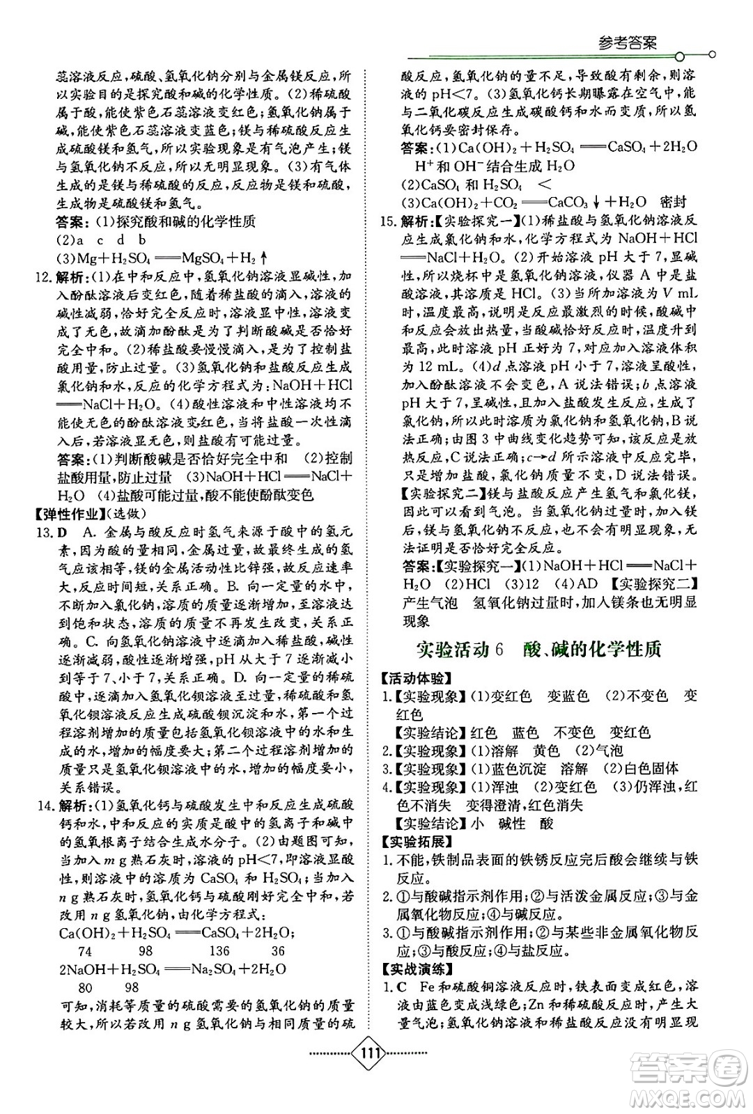湖南教育出版社2024年春學(xué)法大視野九年級化學(xué)下冊人教版答案