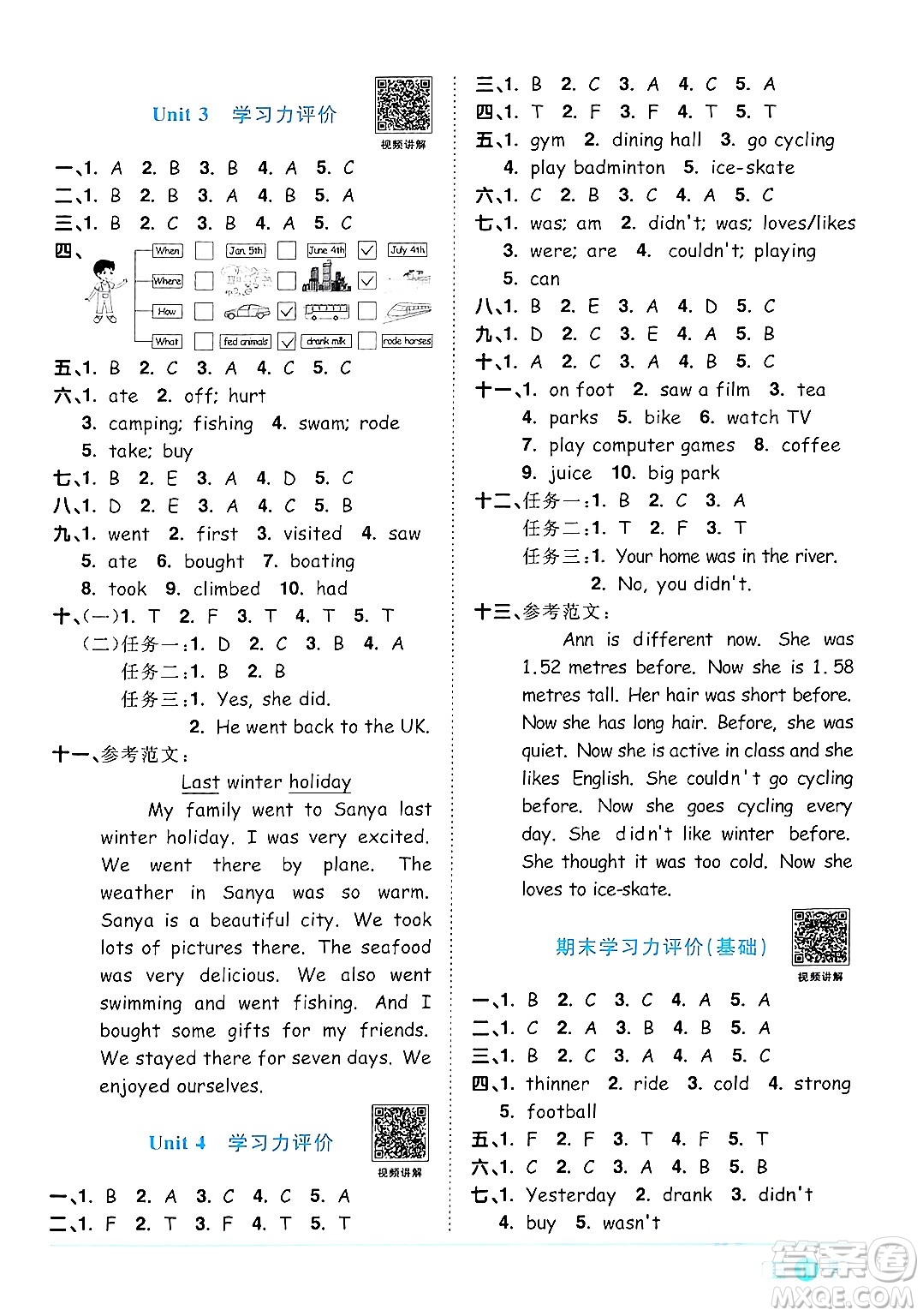 江西教育出版社2024年春陽光同學(xué)課時優(yōu)化作業(yè)六年級英語下冊人教版答案