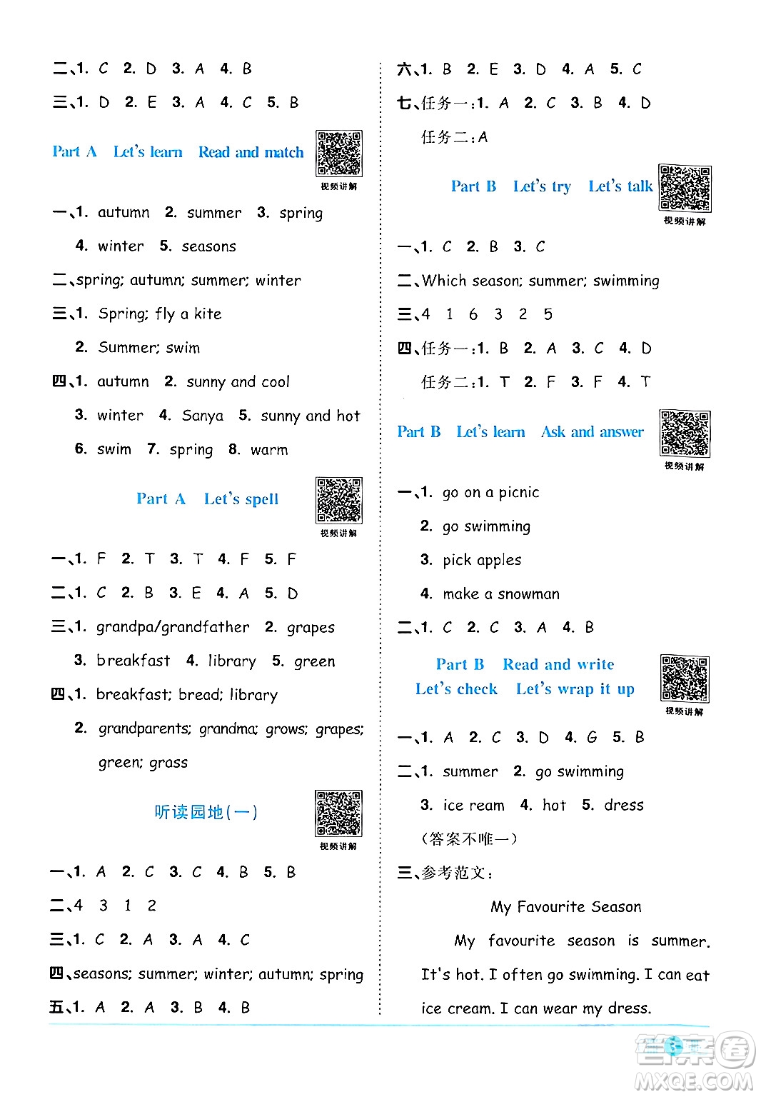 江西教育出版社2024年春陽(yáng)光同學(xué)課時(shí)優(yōu)化作業(yè)五年級(jí)英語(yǔ)下冊(cè)人教版廣東專版答案