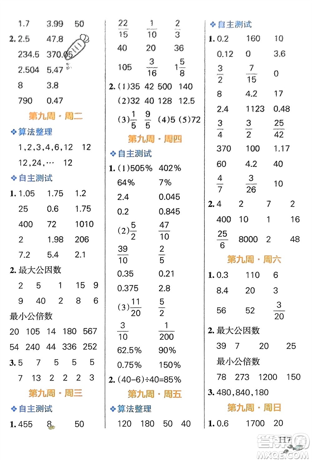 遼寧教育出版社2024年春小學(xué)學(xué)霸天天計(jì)算六年級(jí)數(shù)學(xué)下冊(cè)蘇教版參考答案