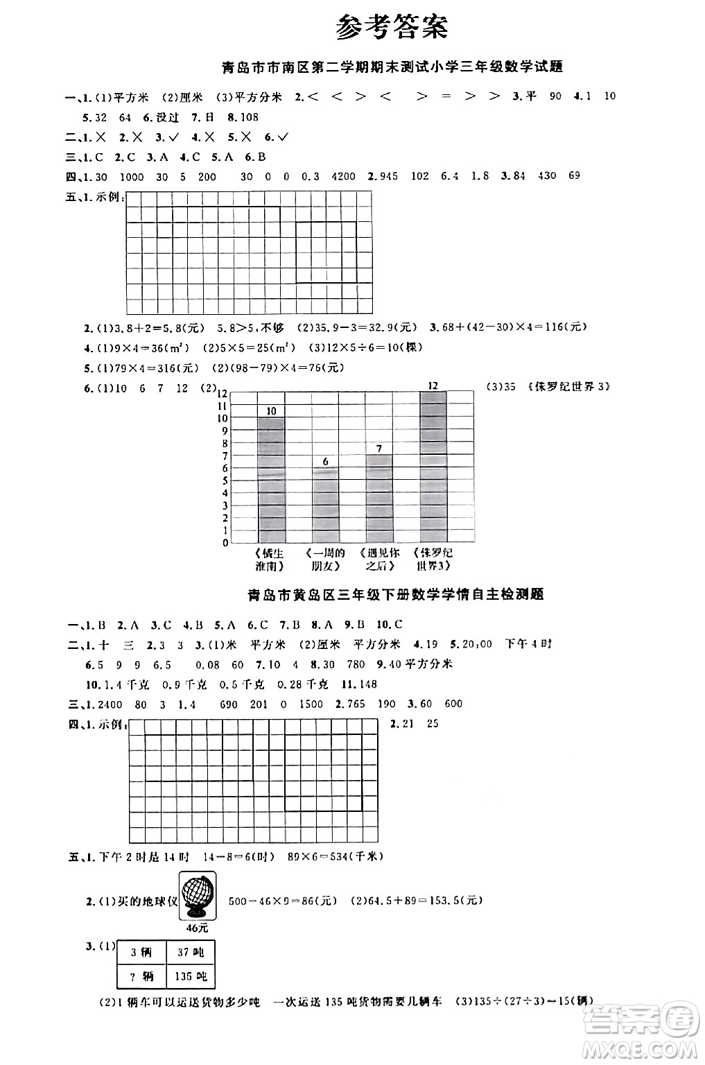 江西教育出版社2024年春陽(yáng)光同學(xué)課時(shí)優(yōu)化作業(yè)三年級(jí)數(shù)學(xué)下冊(cè)青島版山東專版答案