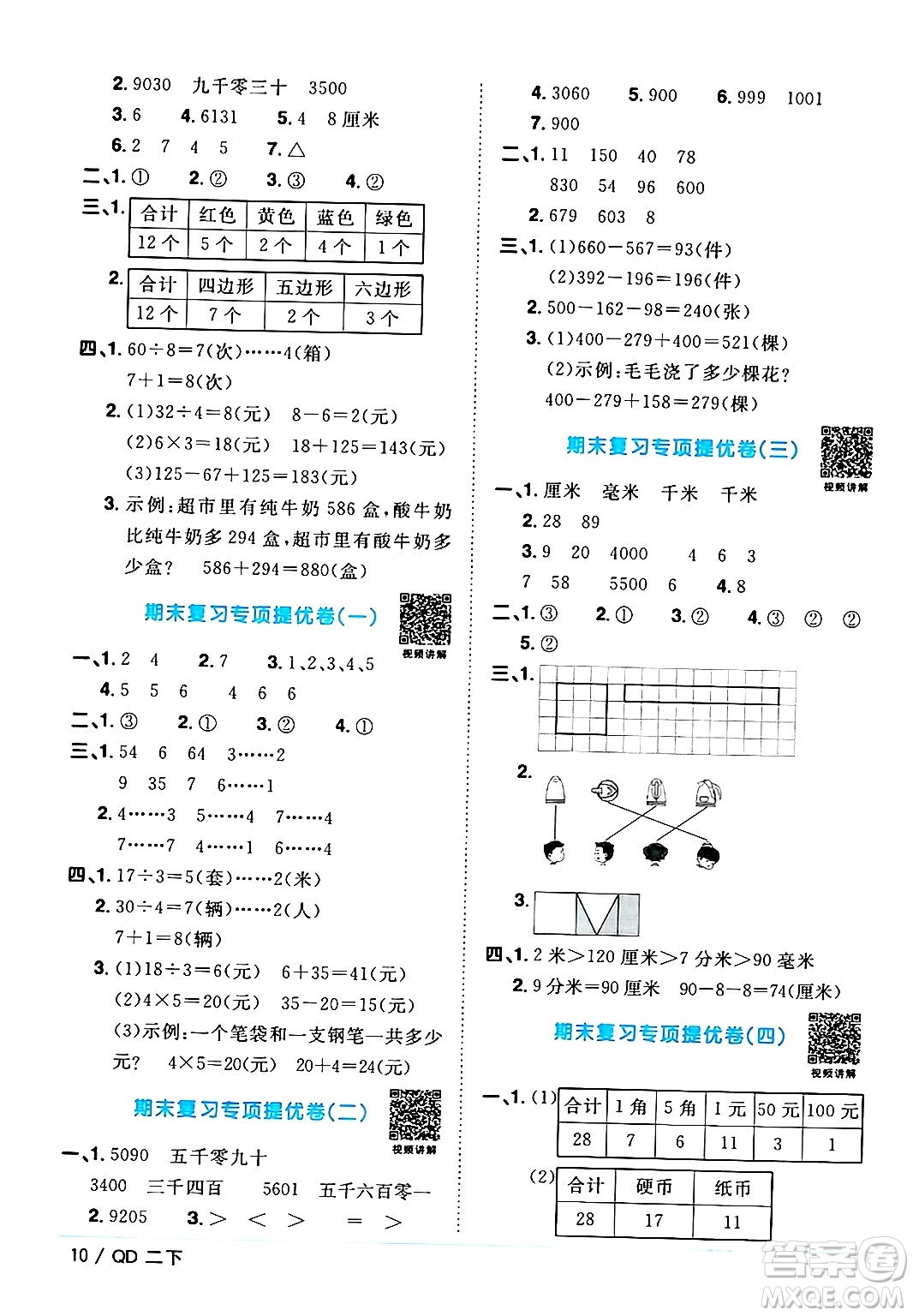 江西教育出版社2024年春陽光同學課時優(yōu)化作業(yè)二年級數(shù)學下冊青島版答案