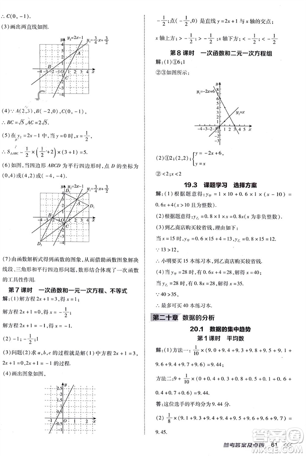 吉林教育出版社2024年春榮德基點(diǎn)撥訓(xùn)練八年級數(shù)學(xué)下冊人教版參考答案