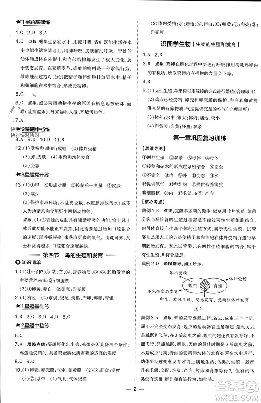 吉林教育出版社2024年春榮德基點(diǎn)撥訓(xùn)練八年級(jí)生物下冊(cè)人教版參考答案