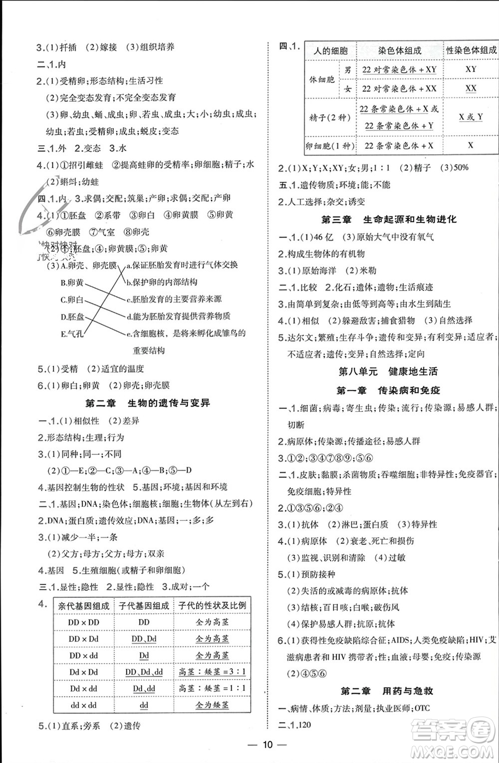 吉林教育出版社2024年春榮德基點(diǎn)撥訓(xùn)練八年級(jí)生物下冊(cè)人教版參考答案