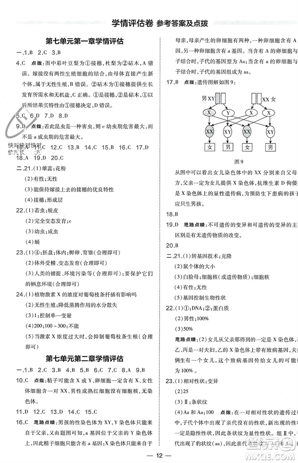 吉林教育出版社2024年春榮德基點(diǎn)撥訓(xùn)練八年級(jí)生物下冊(cè)人教版參考答案