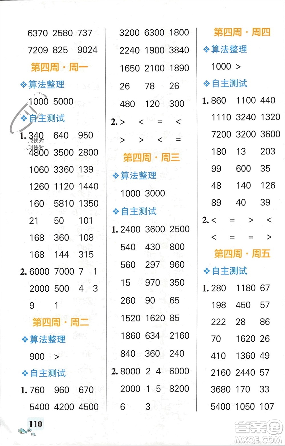 遼寧教育出版社2024年春小學(xué)學(xué)霸天天計(jì)算三年級(jí)數(shù)學(xué)下冊(cè)蘇教版參考答案