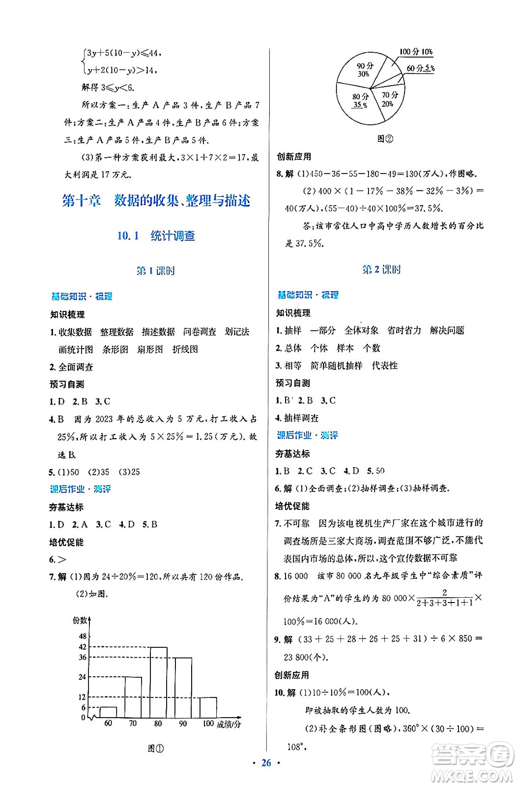 人民教育出版社2024年春人教金學典同步解析與測評學考練七年級數學下冊人教版答案