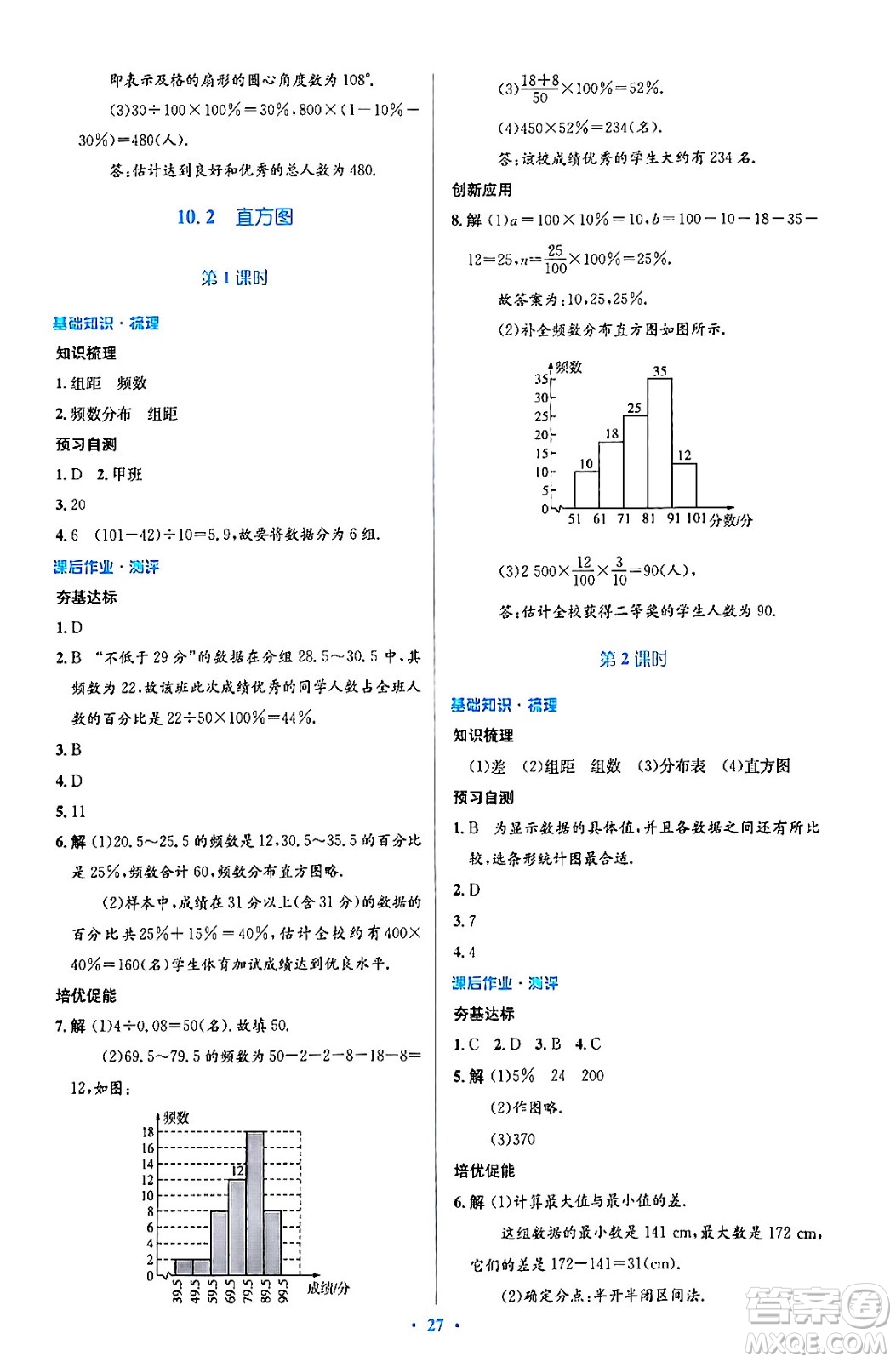 人民教育出版社2024年春人教金學典同步解析與測評學考練七年級數學下冊人教版答案