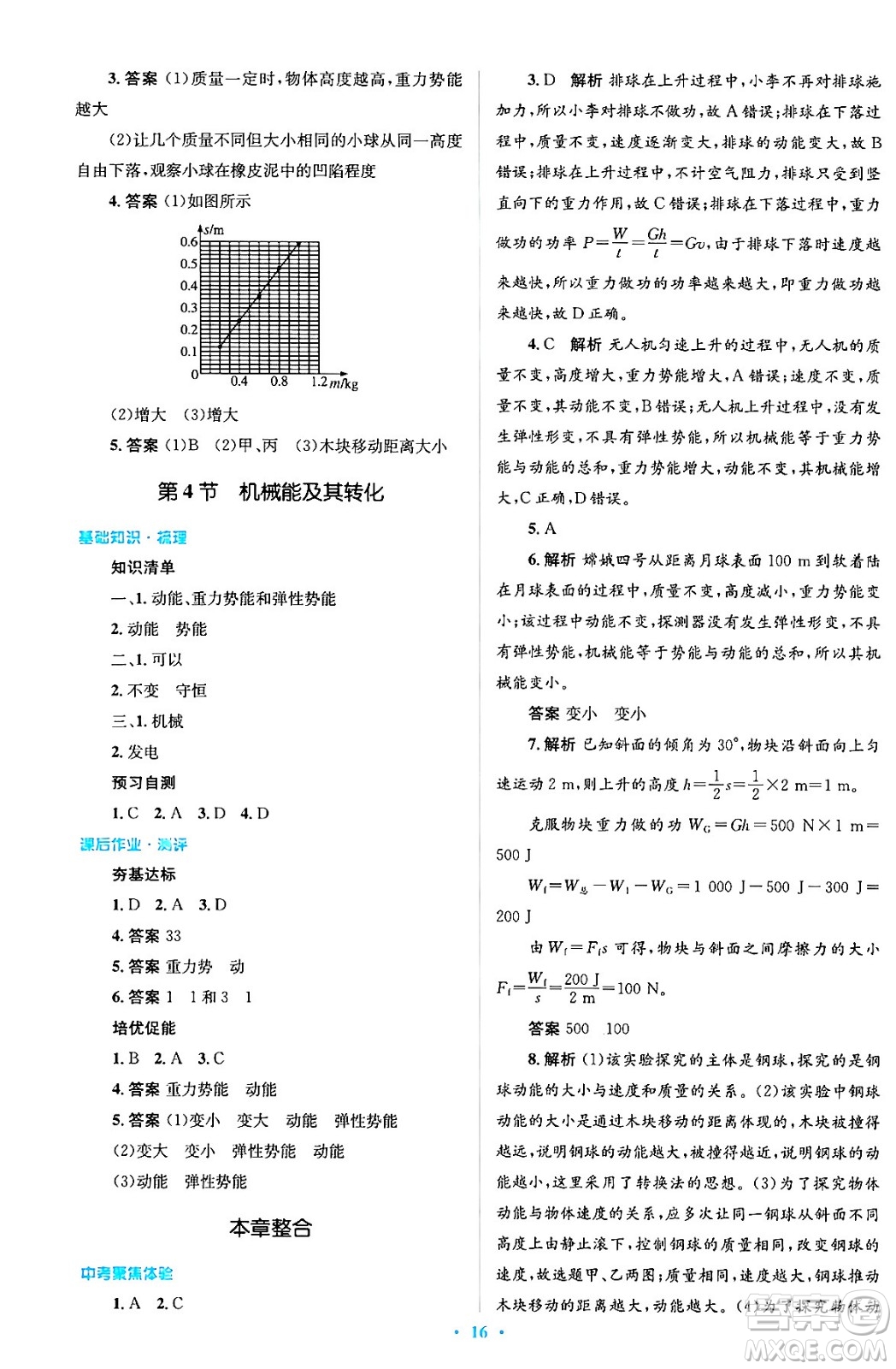 人民教育出版社2024年春人教金學典同步解析與測評學考練八年級物理下冊人教版答案