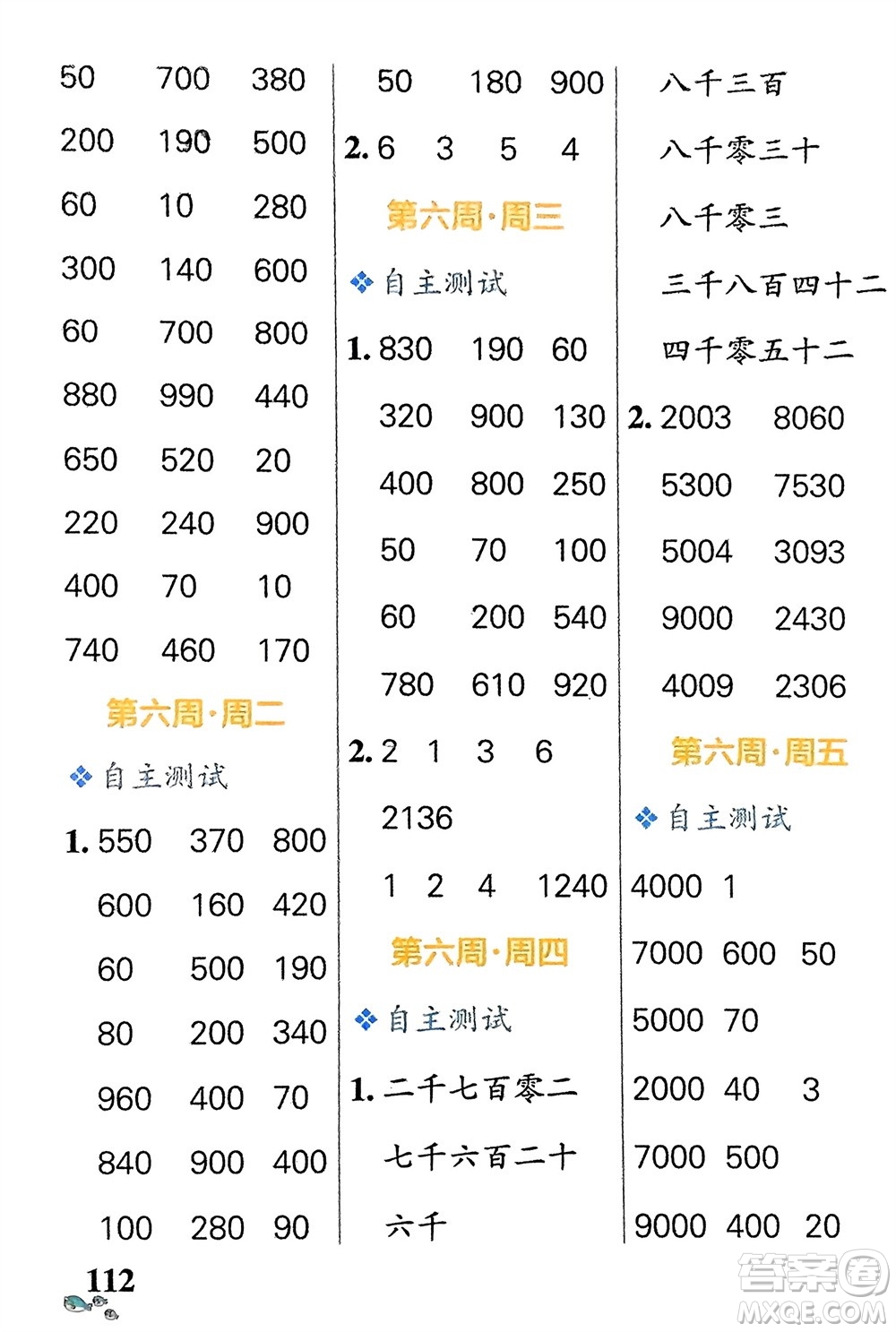 遼寧教育出版社2024年春小學(xué)學(xué)霸天天計(jì)算二年級(jí)數(shù)學(xué)下冊(cè)蘇教版參考答案