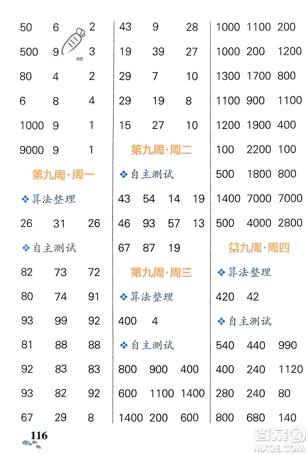 遼寧教育出版社2024年春小學(xué)學(xué)霸天天計算二年級數(shù)學(xué)下冊北師大版廣東專版參考答案
