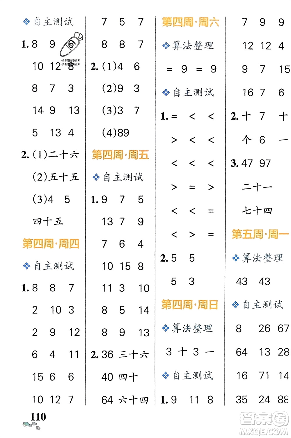 遼寧教育出版社2024年春小學(xué)學(xué)霸天天計(jì)算一年級(jí)數(shù)學(xué)下冊(cè)蘇教版參考答案
