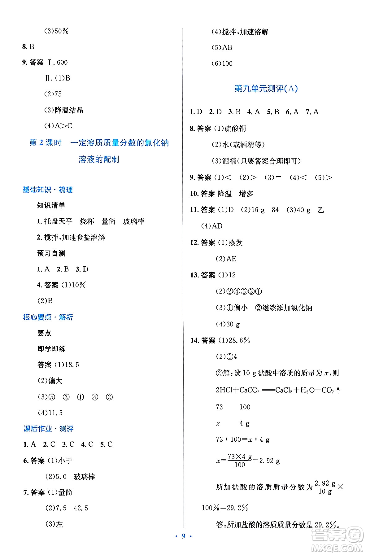 人民教育出版社2024年春人教金學(xué)典同步解析與測評學(xué)考練九年級化學(xué)下冊人教版廣東專版答案