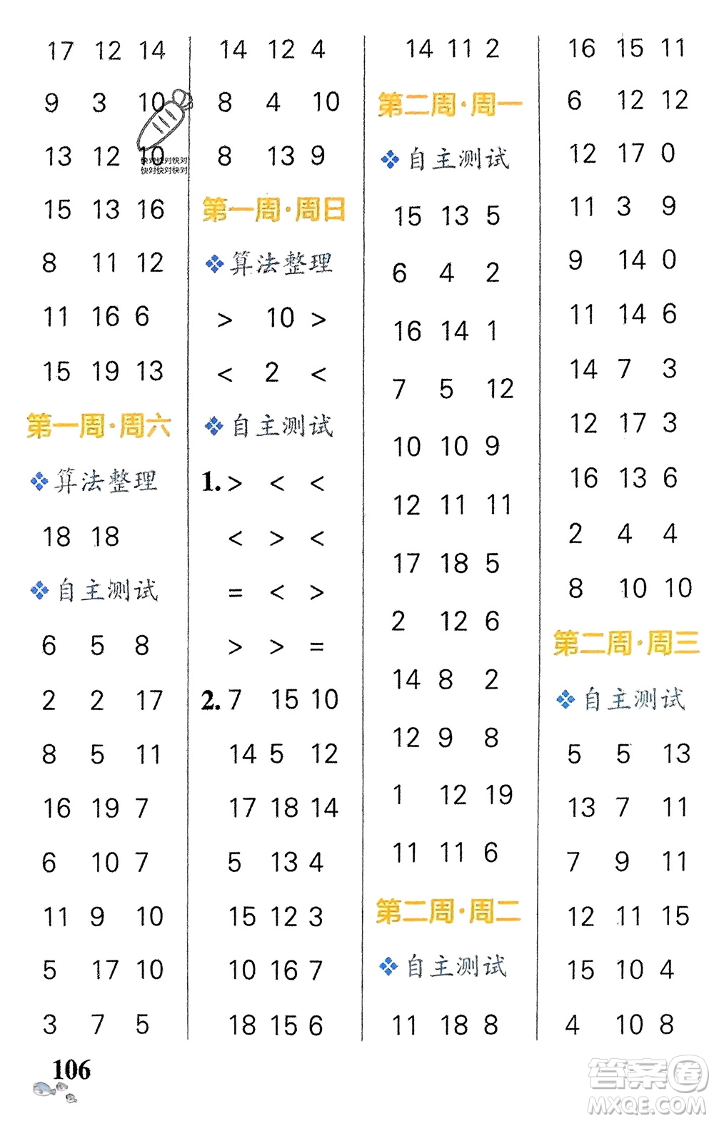 遼寧教育出版社2024年春小學(xué)學(xué)霸天天計(jì)算一年級數(shù)學(xué)下冊人教版廣東專版參考答案