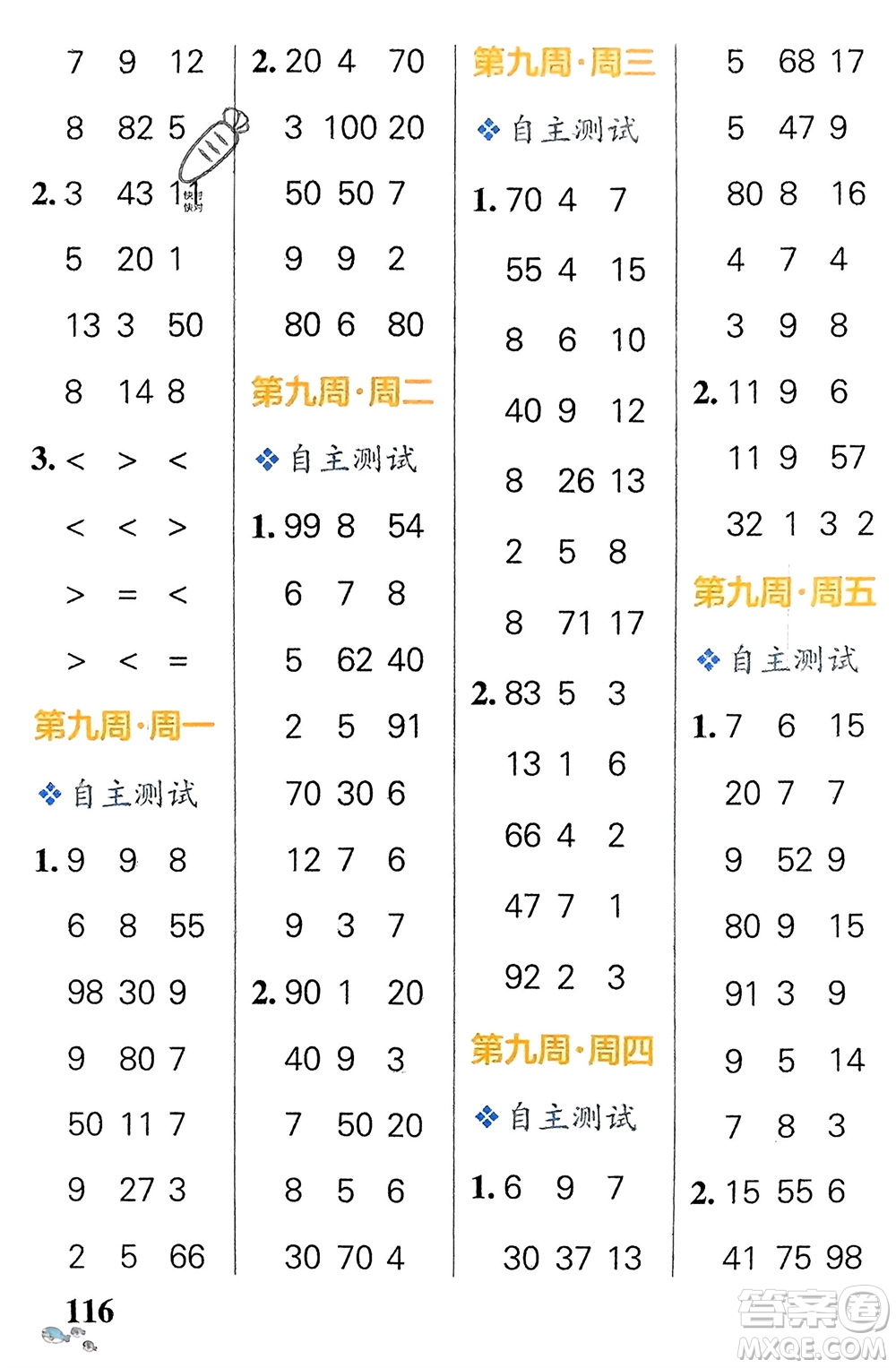 遼寧教育出版社2024年春小學(xué)學(xué)霸天天計(jì)算一年級數(shù)學(xué)下冊人教版廣東專版參考答案