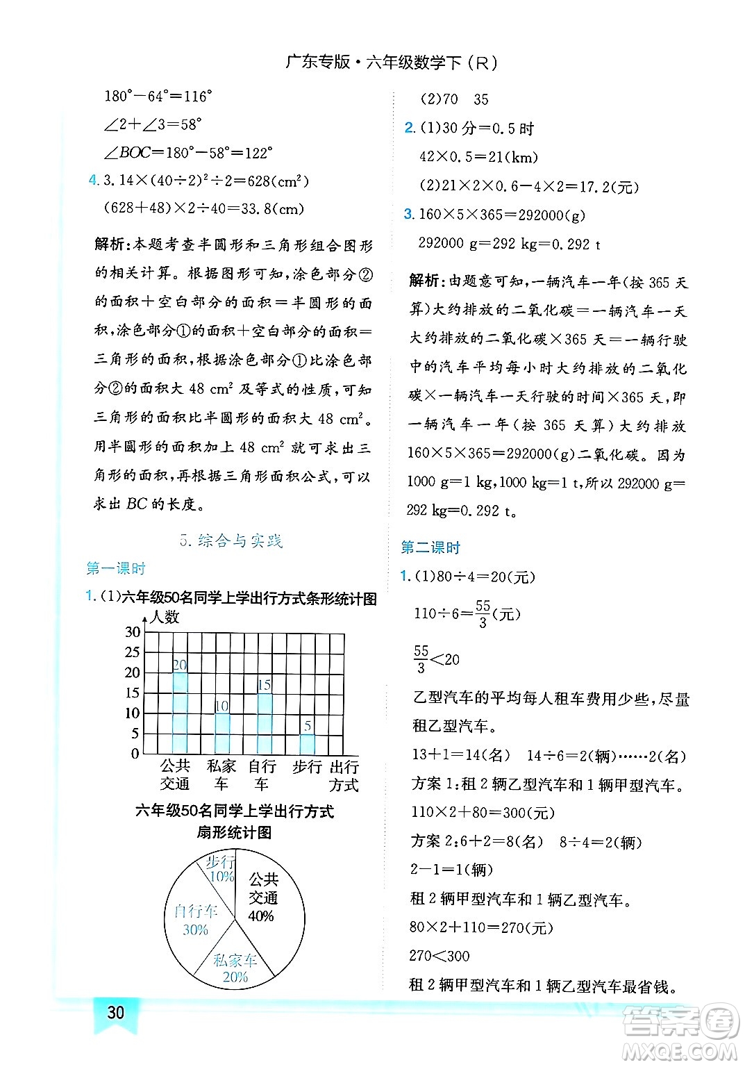 龍門書局2024年春黃岡小狀元作業(yè)本六年級數(shù)學下冊人教版廣東專版答案