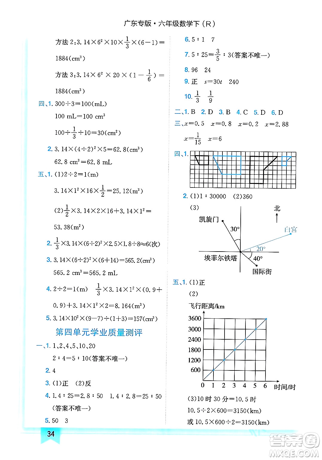 龍門書局2024年春黃岡小狀元作業(yè)本六年級數(shù)學下冊人教版廣東專版答案