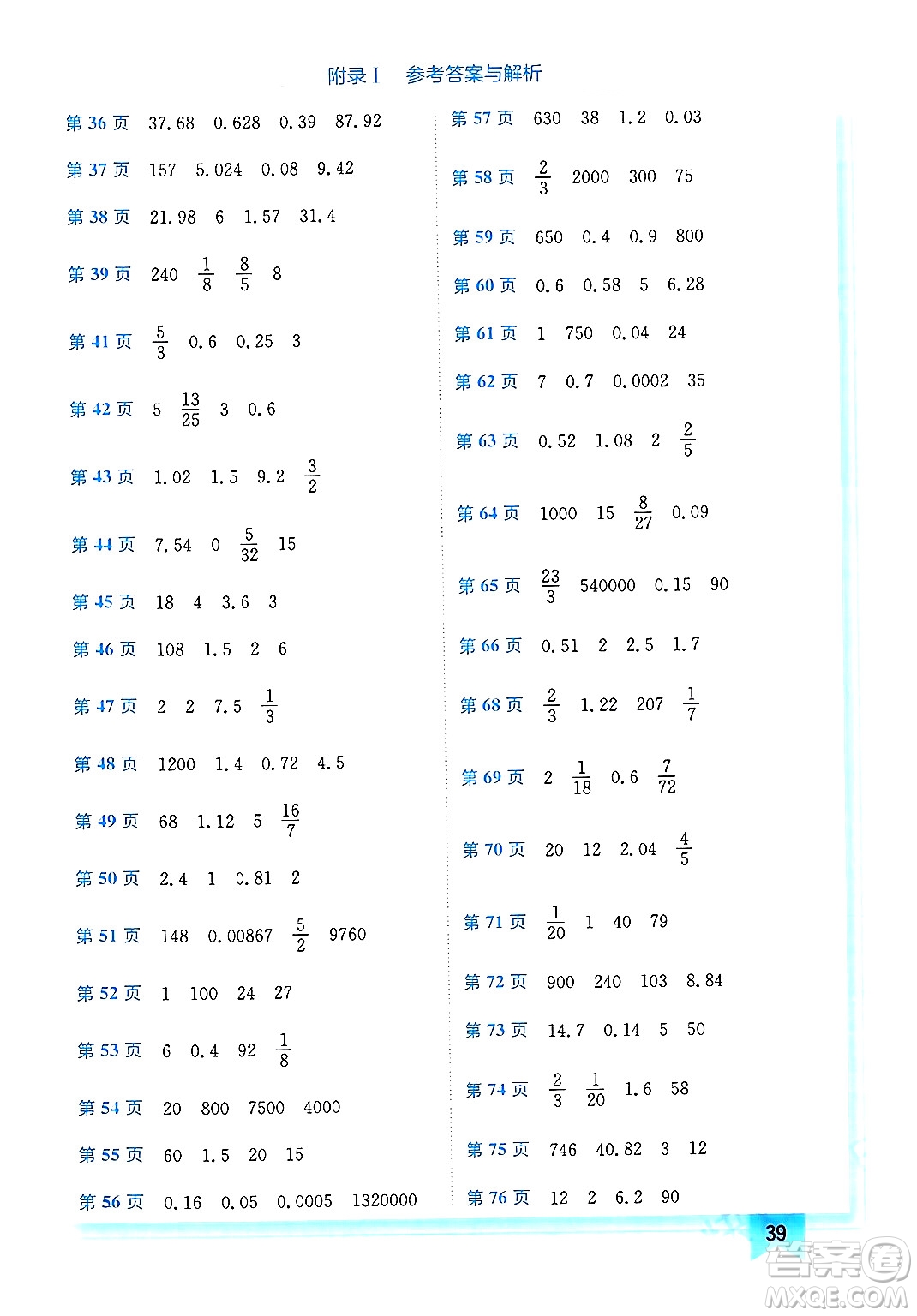龍門書局2024年春黃岡小狀元作業(yè)本六年級數(shù)學下冊人教版廣東專版答案