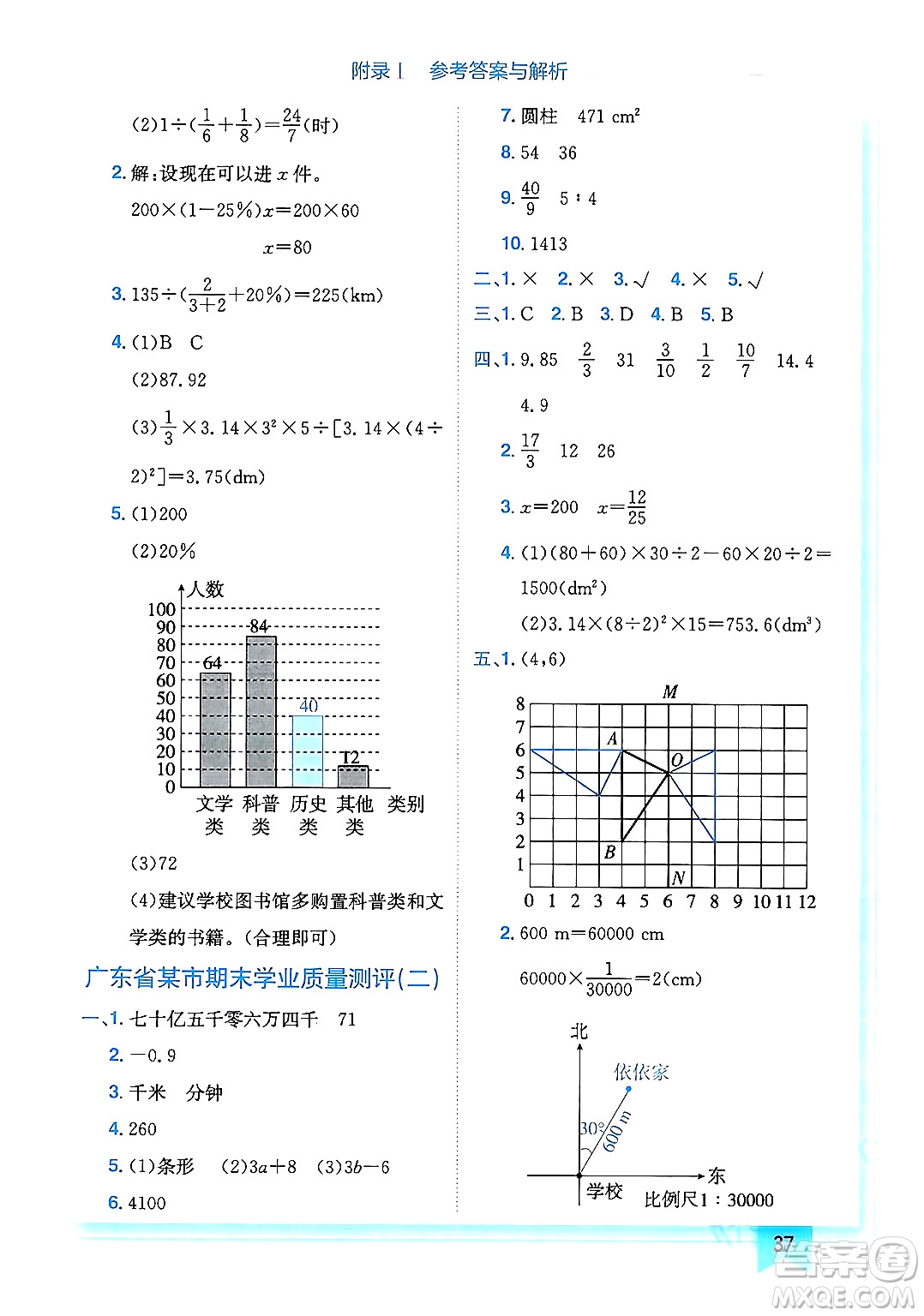 龍門書局2024年春黃岡小狀元作業(yè)本六年級數(shù)學下冊人教版廣東專版答案