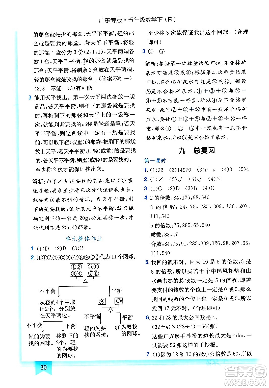 龍門書局2024年春黃岡小狀元作業(yè)本五年級數(shù)學(xué)下冊人教版廣東專版答案