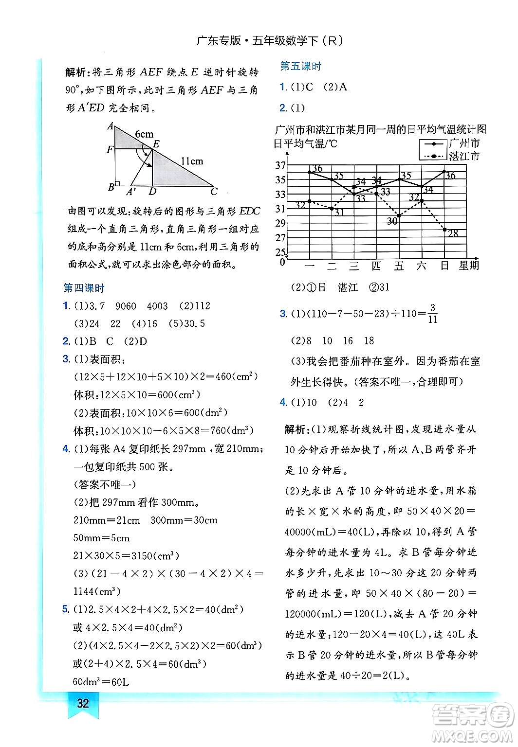 龍門書局2024年春黃岡小狀元作業(yè)本五年級數(shù)學(xué)下冊人教版廣東專版答案