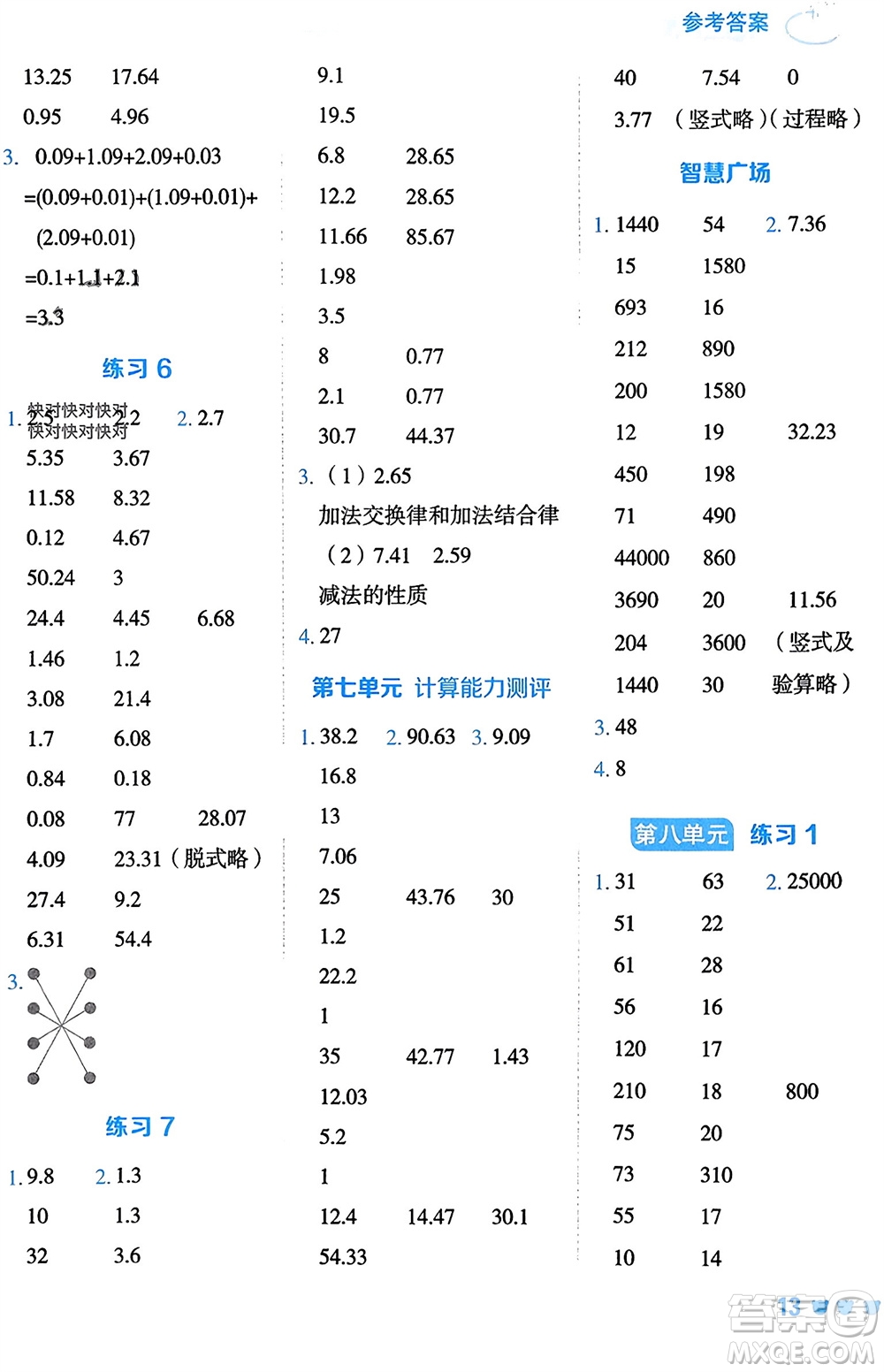 安徽教育出版社2024年春榮德基星級(jí)口算天天練四年級(jí)數(shù)學(xué)下冊(cè)青島版參考答案