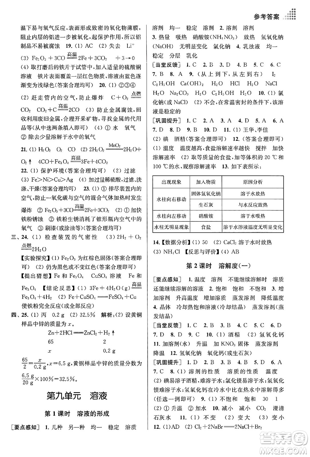 江蘇鳳凰美術出版社2024年春創(chuàng)新課時作業(yè)本九年級化學下冊全國版答案
