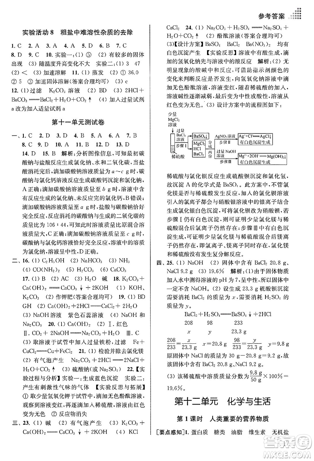 江蘇鳳凰美術出版社2024年春創(chuàng)新課時作業(yè)本九年級化學下冊全國版答案