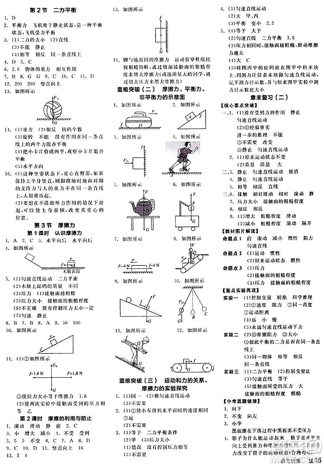 天津人民出版社2024年春全品作業(yè)本八年級(jí)物理下冊(cè)人教版河南專版答案