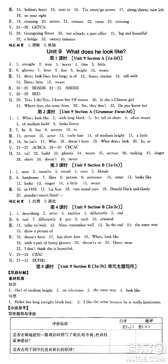 天津人民出版社2024年春全品作業(yè)本七年級英語下冊人教版陜西專版答案