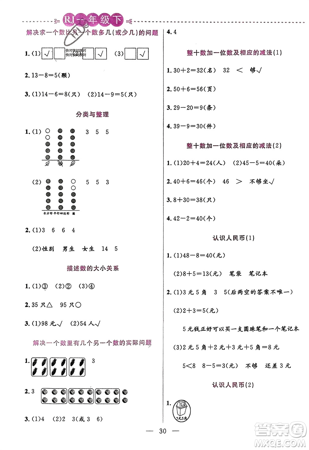 陽光出版社2024年春揚(yáng)帆文化星級(jí)口算天天練一年級(jí)數(shù)學(xué)下冊(cè)人教版參考答案