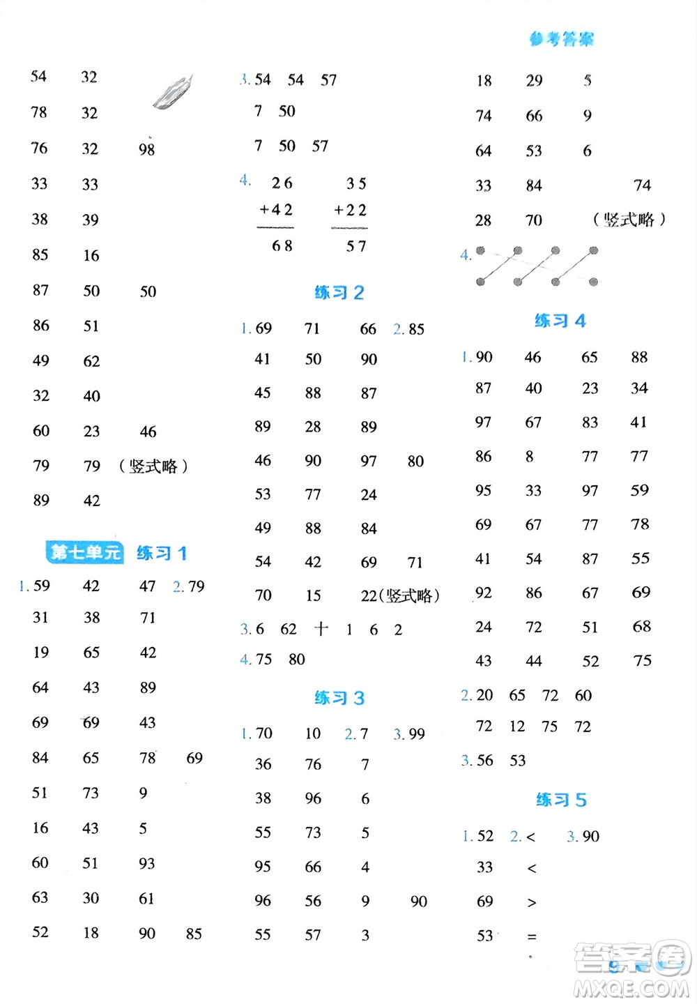 安徽教育出版社2024年春榮德基星級口算天天練一年級數(shù)學(xué)下冊冀教版參考答案